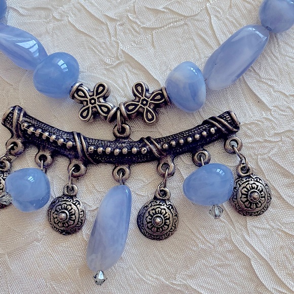 Hand Made Blue and Silver Beaded Necklace - Picture 3 of 4